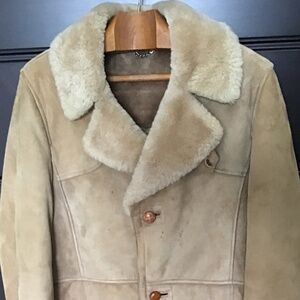 Tan , Genuine Shearling Fur Collar , Suede, Acrylic Plush Inner, Women's Jacket